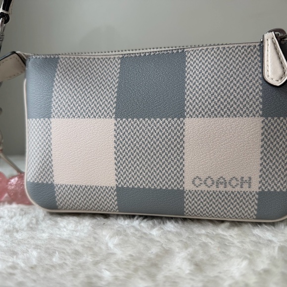 Coach Nolita 19 bag purse in buffalo plaid chalk / gray with pink cherry charm - Picture 9 of 10